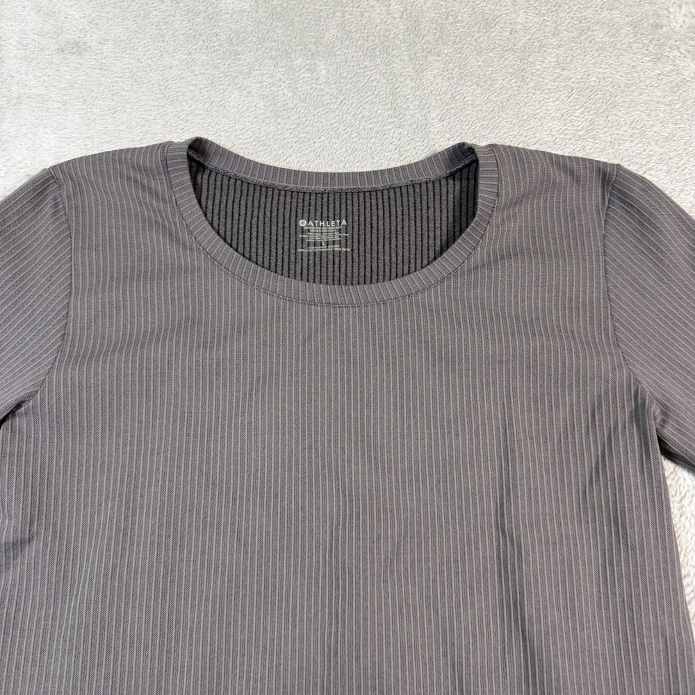 Athleta Two Tone Long Sleeve Shirt Womens Large Gray Black Ribbed Warm - Picture 2 of 9